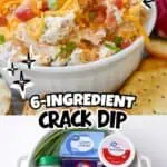 Crack Dip with bacon, cheddar, ranch, and more, served with crackers.