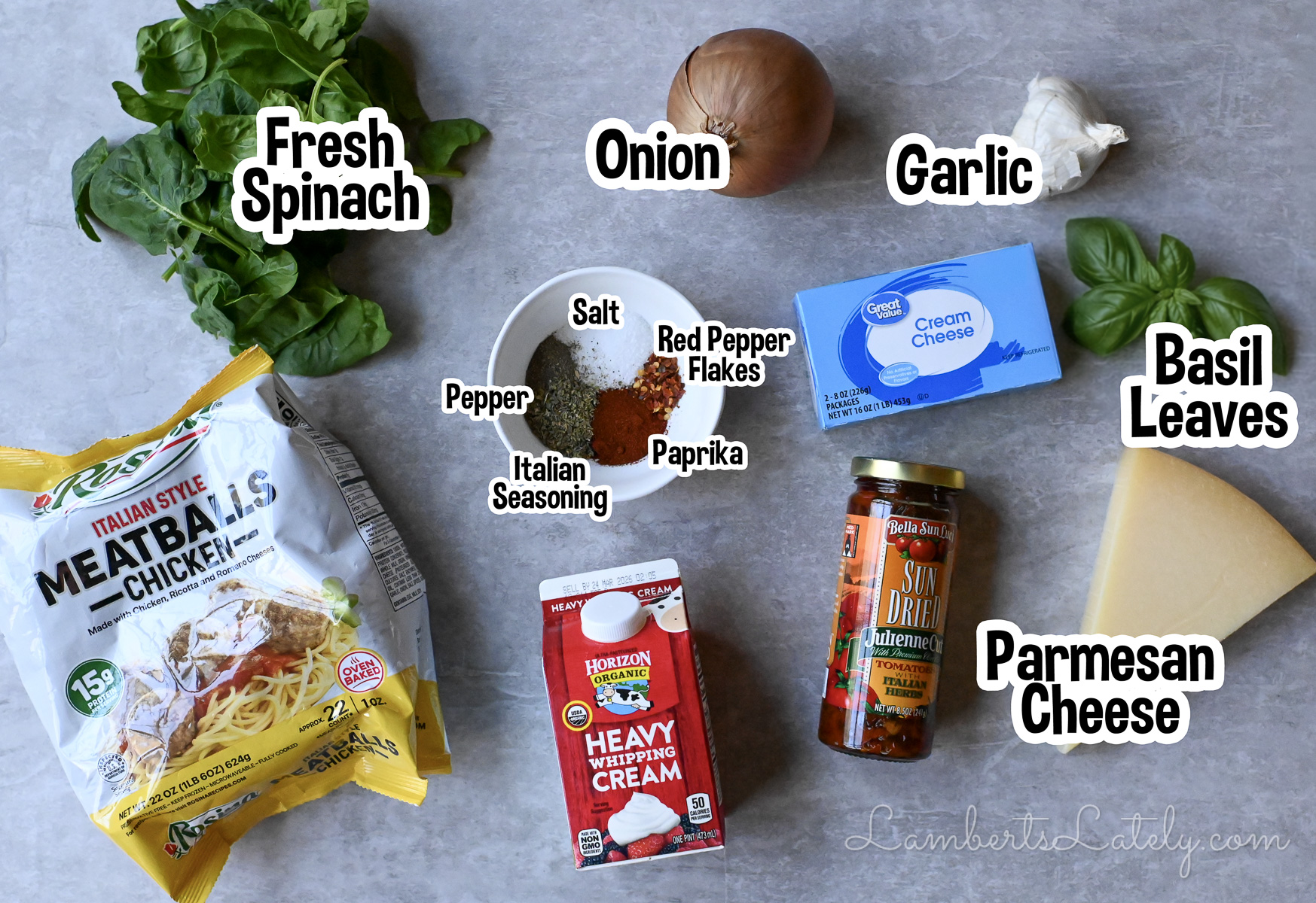 ingredients for slow cooker marry me chicken meatballs.