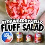 Strawberry Fluff Salad with fresh strawberries and whipped topping in a bowl.