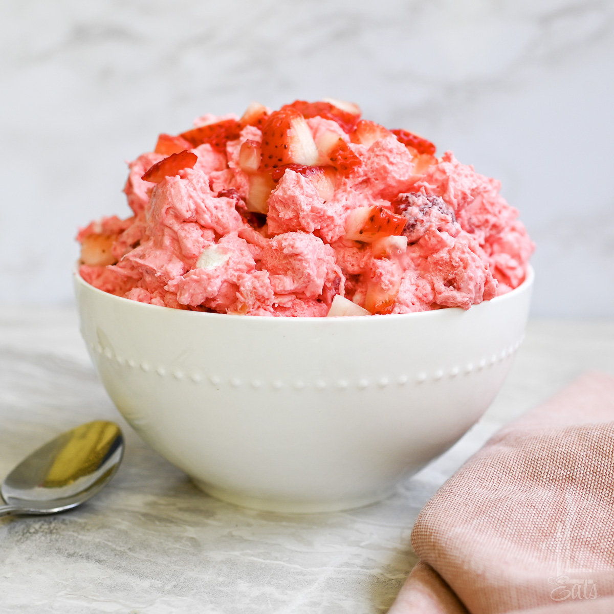 bowl of strawberry fluff salad.