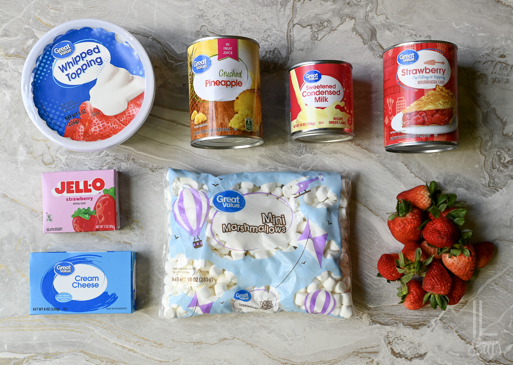 ingredients for strawberry fluff salad.