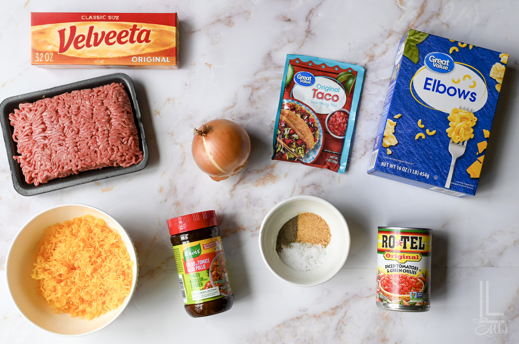 ingredients for taco macaroni and cheese.