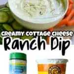 Creamy cottage cheese ranch dip with cucumbers and carrots for snacking.
