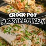 Close-up of Crock Pot Marry Me Chicken with fresh herbs and cheese.