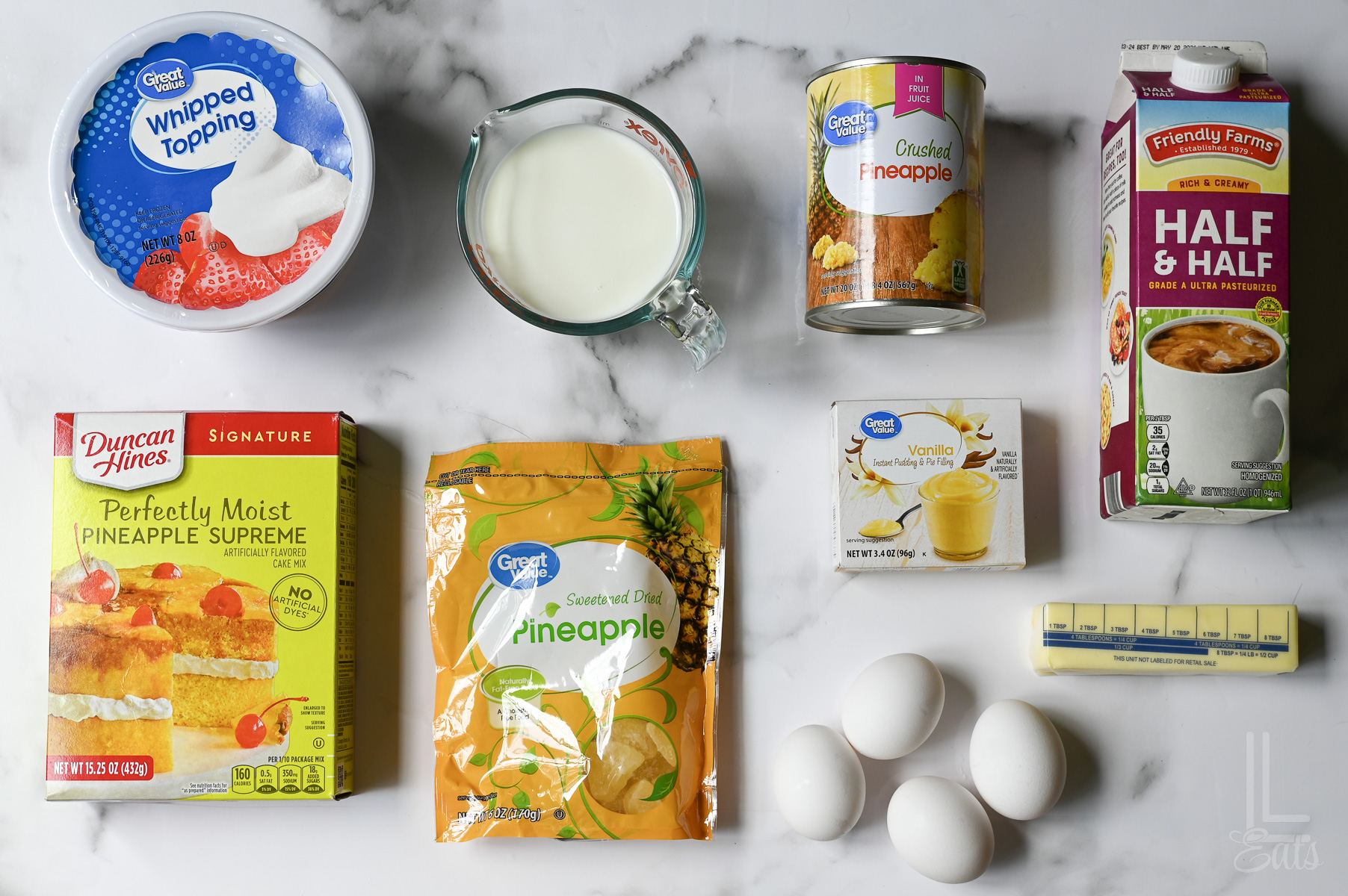 ingredients for pineapple poke cake.