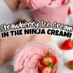 Close-up of strawberry ice cream in a glass with fresh strawberries and mint.