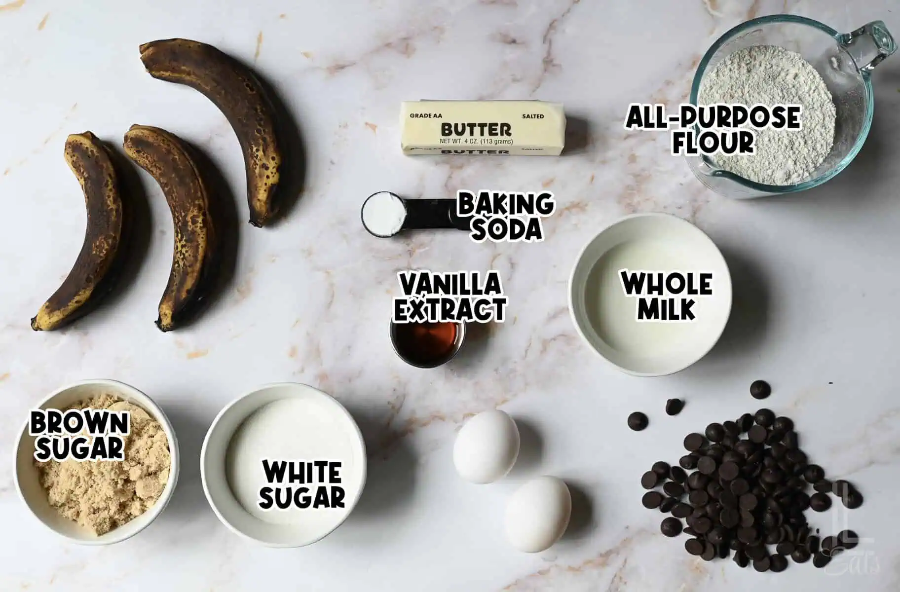 ingredients for chocolate chip banana bread.