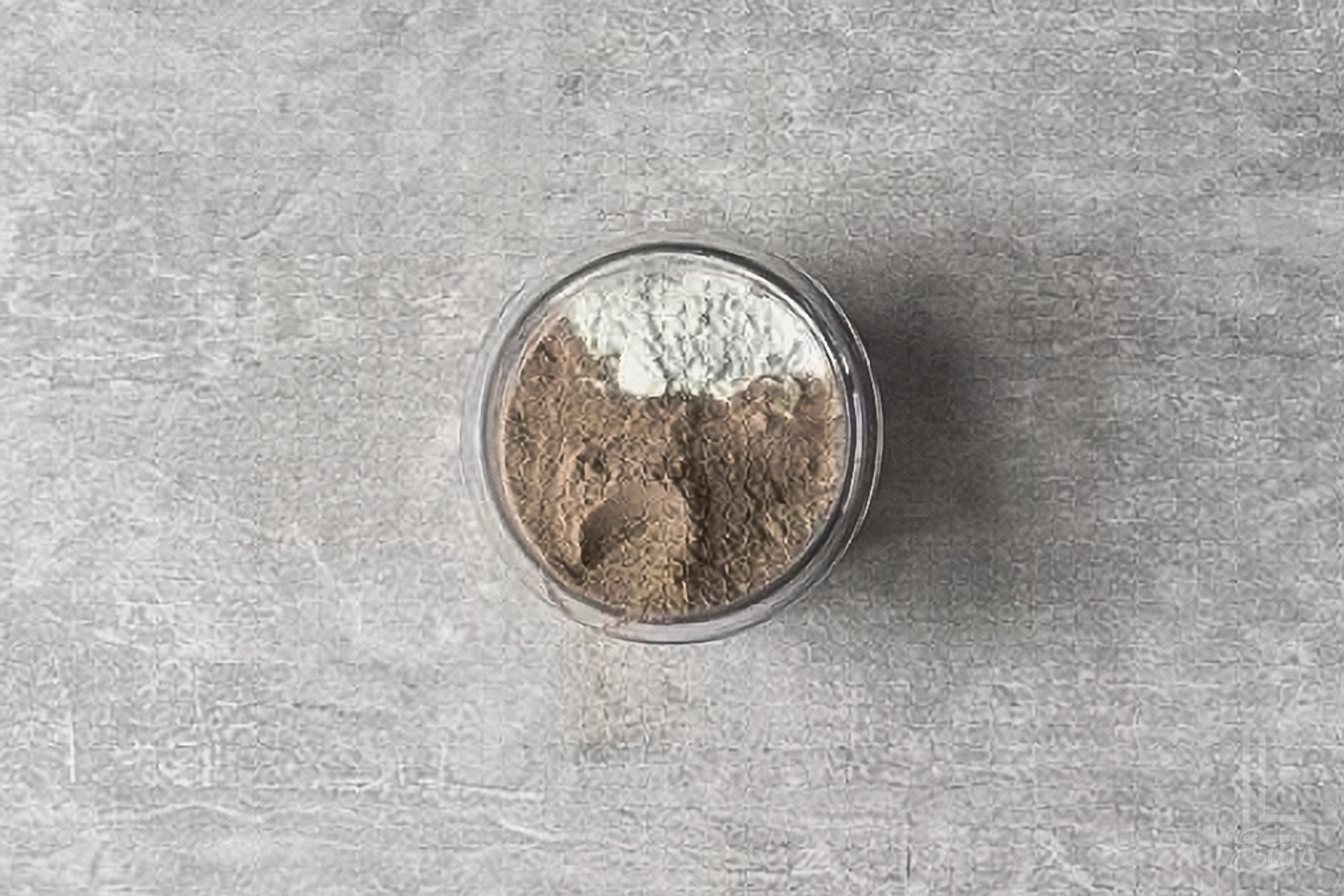 ingredients for cottage cheese protein ice cream (pudding mix, protein powder, and cottage cheese) added to a ninja creami container.
