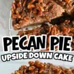 Close-up of pecan upside down cake with caramelized pecans on top.