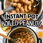 Close-up of cooked boiled peanuts in an Instant Pot with spicy Cajun flavor text.