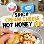 Creamy hot honey dip with cheese and spices served with bread and crackers.