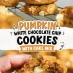 Delicious pumpkin white chocolate chip cookies with cake mix, close-up view.