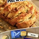 Cheesy garlic pull apart bread with melted cheese and herbs, close-up shot.