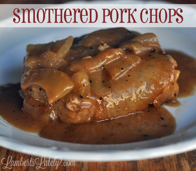 Easy weeknight recipe for smothered pork chops! https://www.lambertslately.com/2013/08/smothered-pork-chops-recipe.html