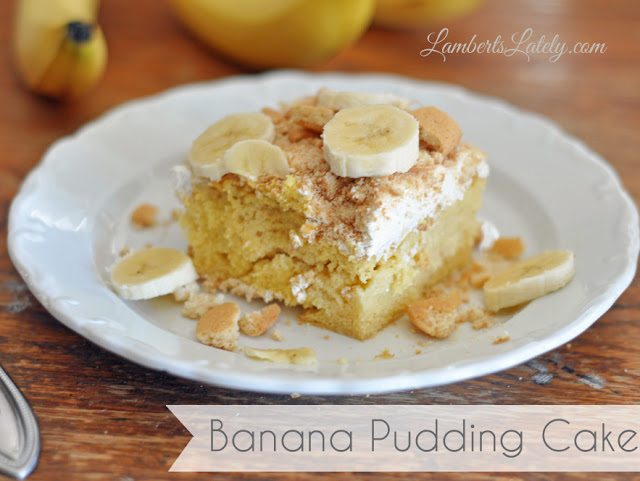 Melt in your mouth banana pudding cake!  This is the perfect recipe for a potluck dinner (or any dinner, for that matter).  Yum! https://www.lambertslately.com/2013/04/recipe-banana-pudding-cake.html