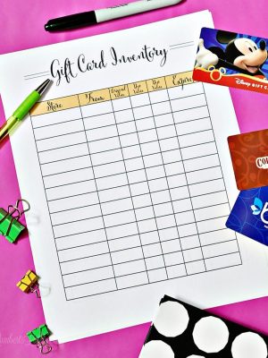 home organization printables - gift card inventory